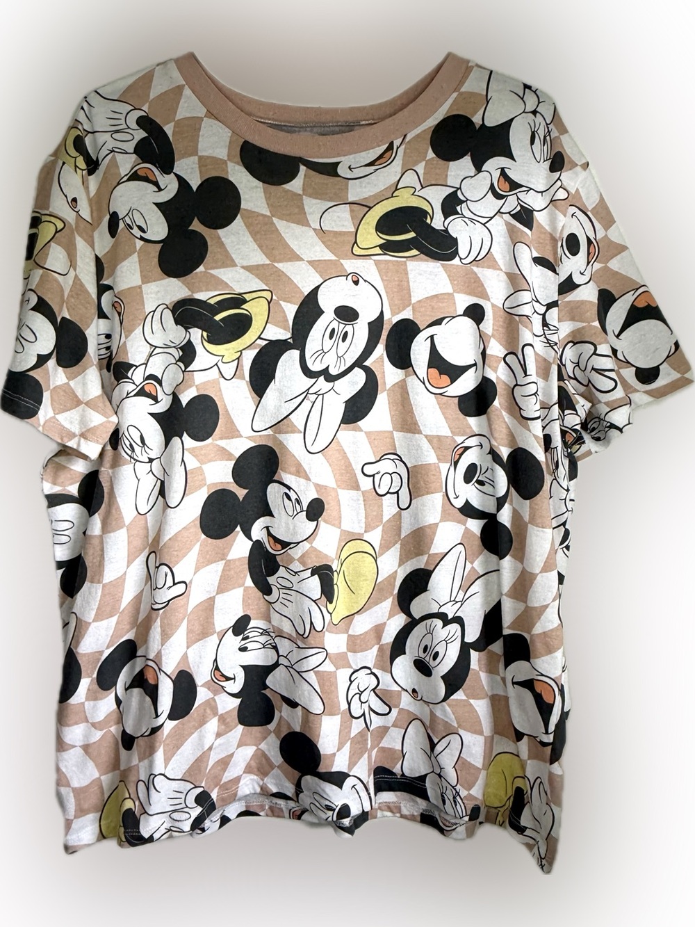 Disney Mickey Mouse & Minnie Mouse Checkered AOP Women's T-Shirt Plus Size 1X